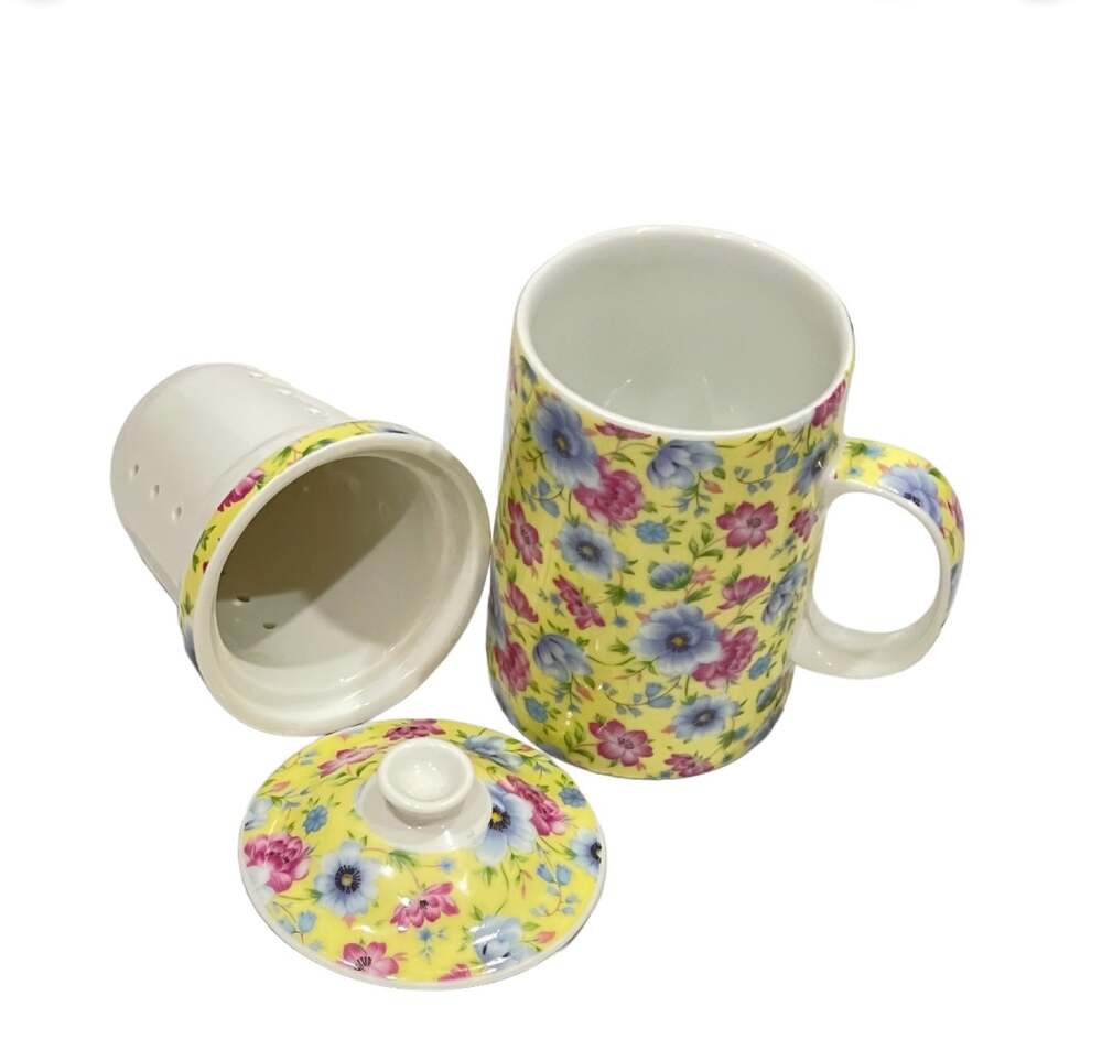 Vintage World Market Mug Cup with Loose Tea Infuser & Lid